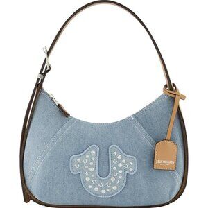 True Religion Women's Shoulder Bag Purse Studded Logo Crescent Hobo Handbag NEW